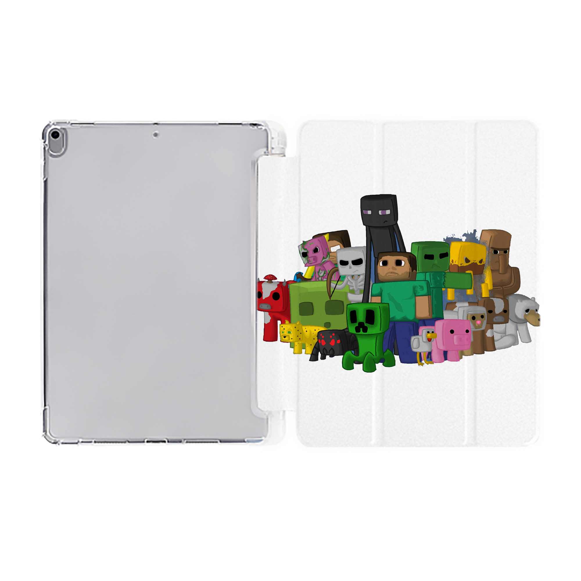 （画像用） マインクラフト ブロックの世界 Minecraft MC Block world IPad ケース ペン収納付き 三つ折りスタンド PUレザー×シリコン 対応機種9.5/10.5/10.9インチ